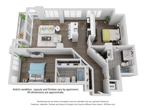 Floor plan for 2 beds, 2 baths, 1255 sqft